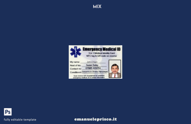 modello di carta d'identità medica di emergenza USA in stile verificato